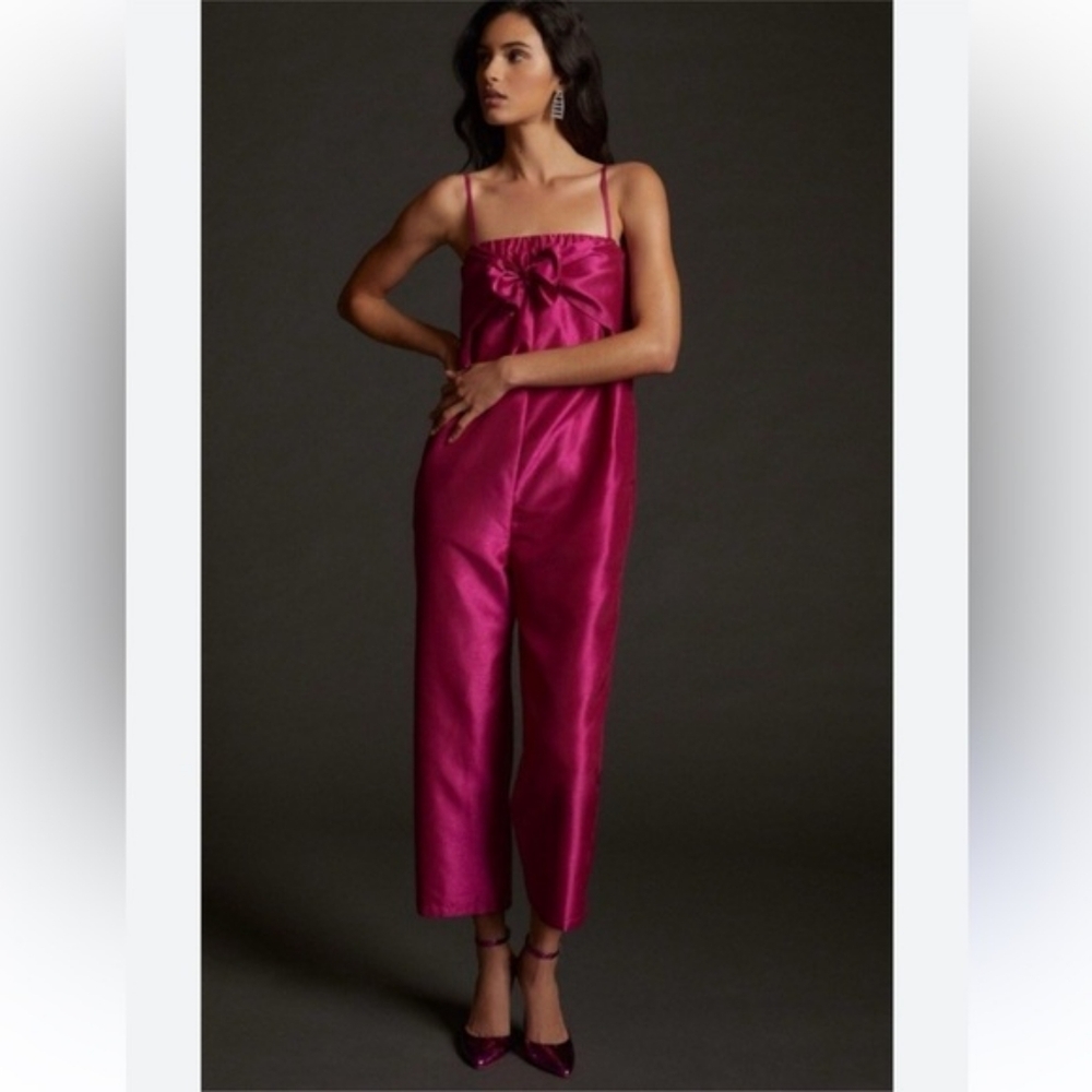 Hutch Anthropologie Pink Satin Bow Jumsuit in M NWT